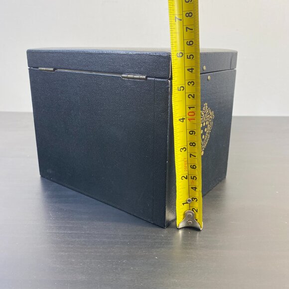 Black jewelry box, Three Drawers, Yellow Velvet, Wooden Keepsake, Leather Cover, - Picture 7 of 10